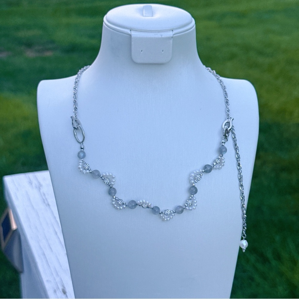 X533 Handmade Freshwater Baby Pearl Labradorite Necklace Bracelet 2in1